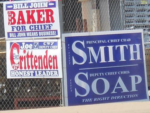 John Baker, Chad Smith campaign signs, Cherokee Nation of Oklahoma