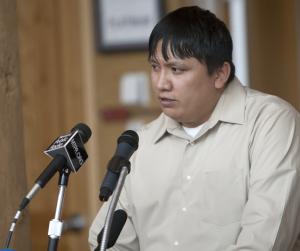 Jonas Rides at the Door speaks about the Cobell Land and Culture Center